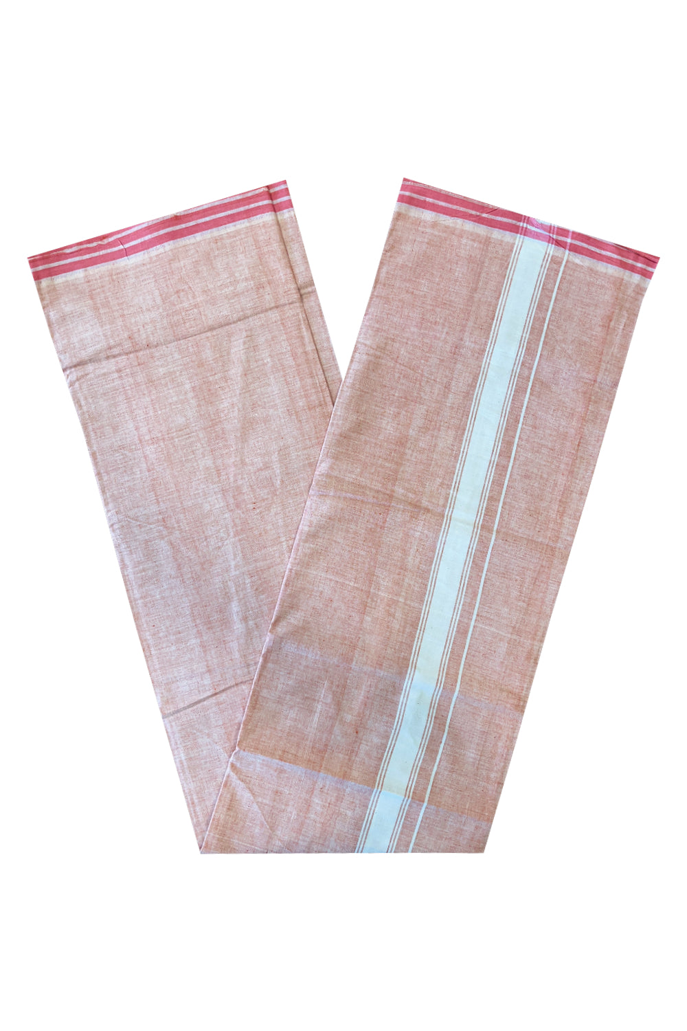 Southloom Premium Handloom Red Shaded Solid Single Mundu (Lungi) with White Border (South Indian Kerala Dhoti)