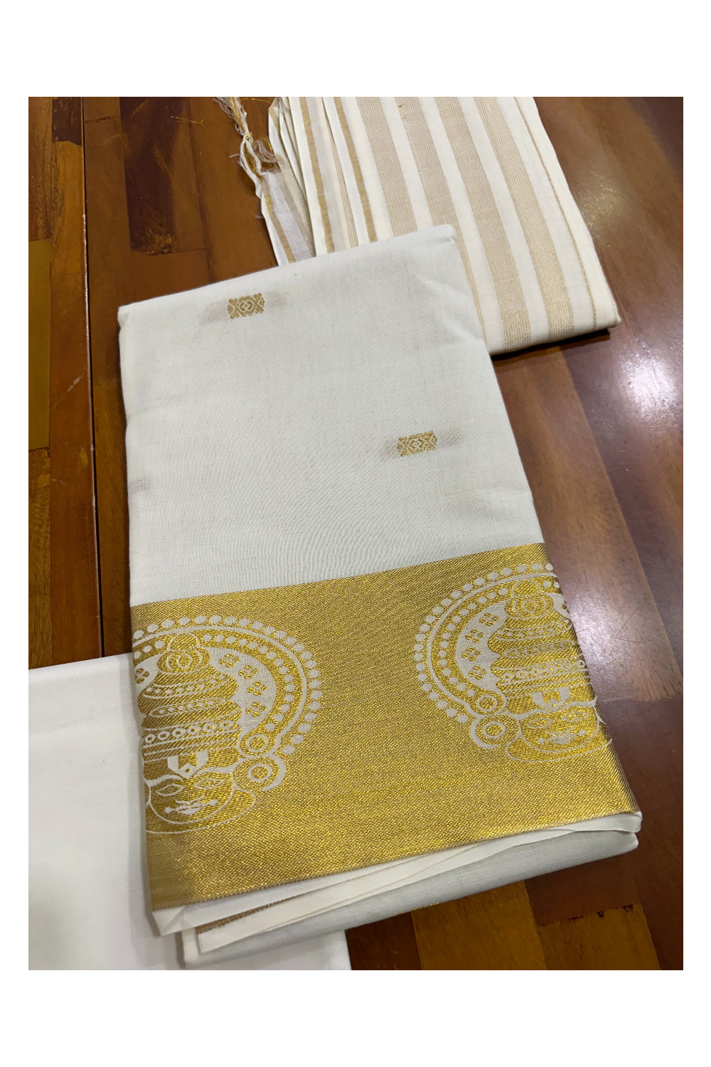 Kerala Cotton Churidar Salwar Material with Kasavu Kadhakali Woven Designs (include Shawl / Dupatta)