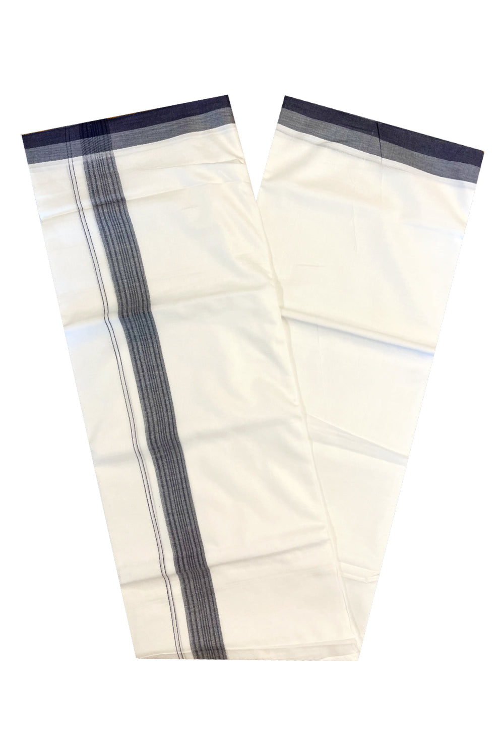 Pure White Cotton Double Mundu with Blue Border (South Indian Kerala Dhoti)