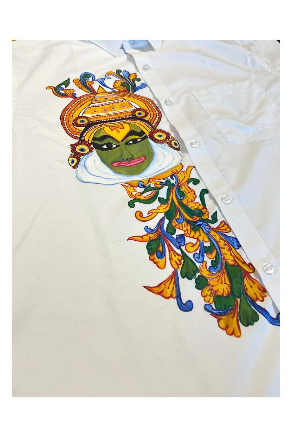 Southloom Pure White Cotton Kathakali Mural Hand Painted Shirt (40 HS)