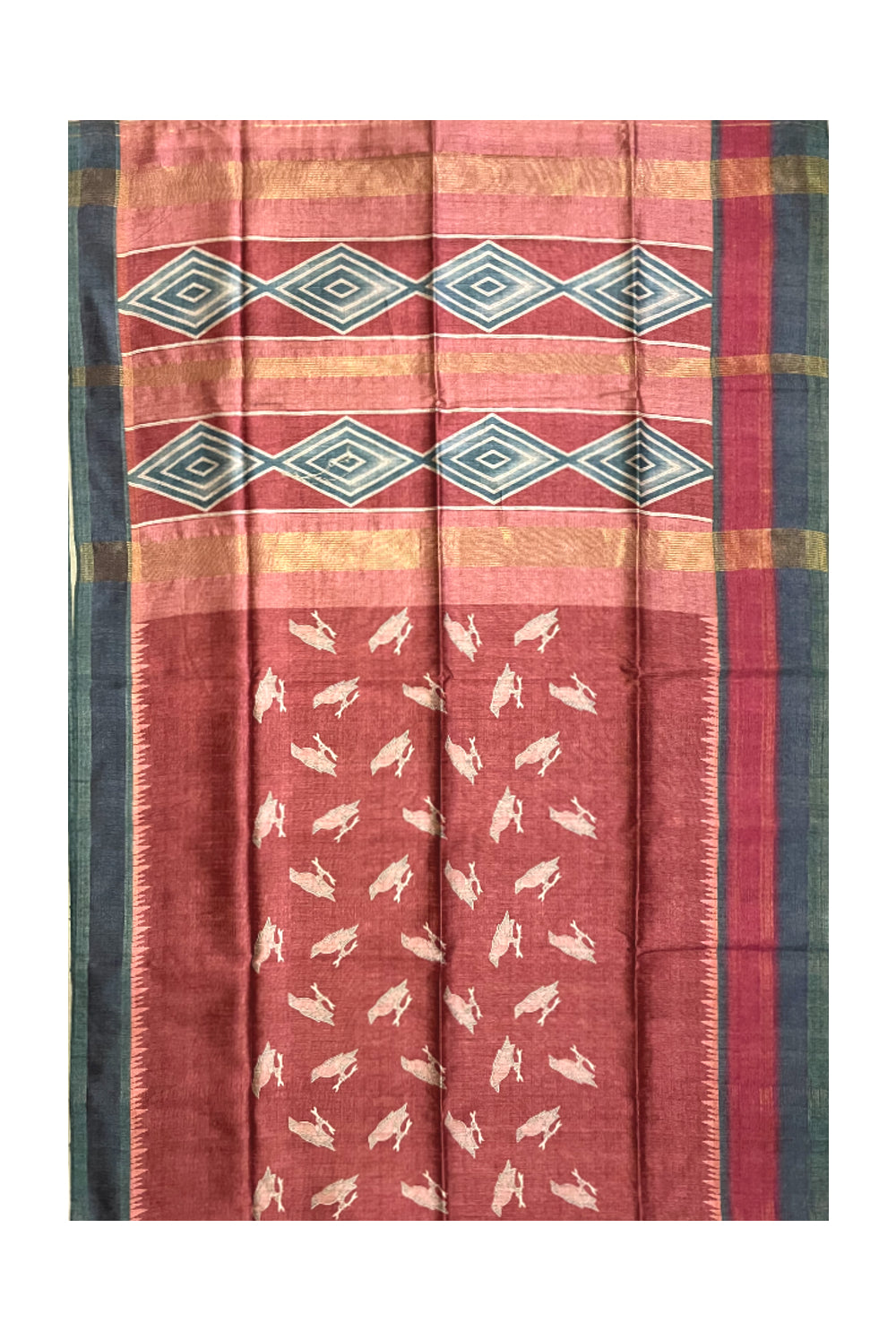 Southloom Semi Tussar Bird Woven Maroon Designer Saree