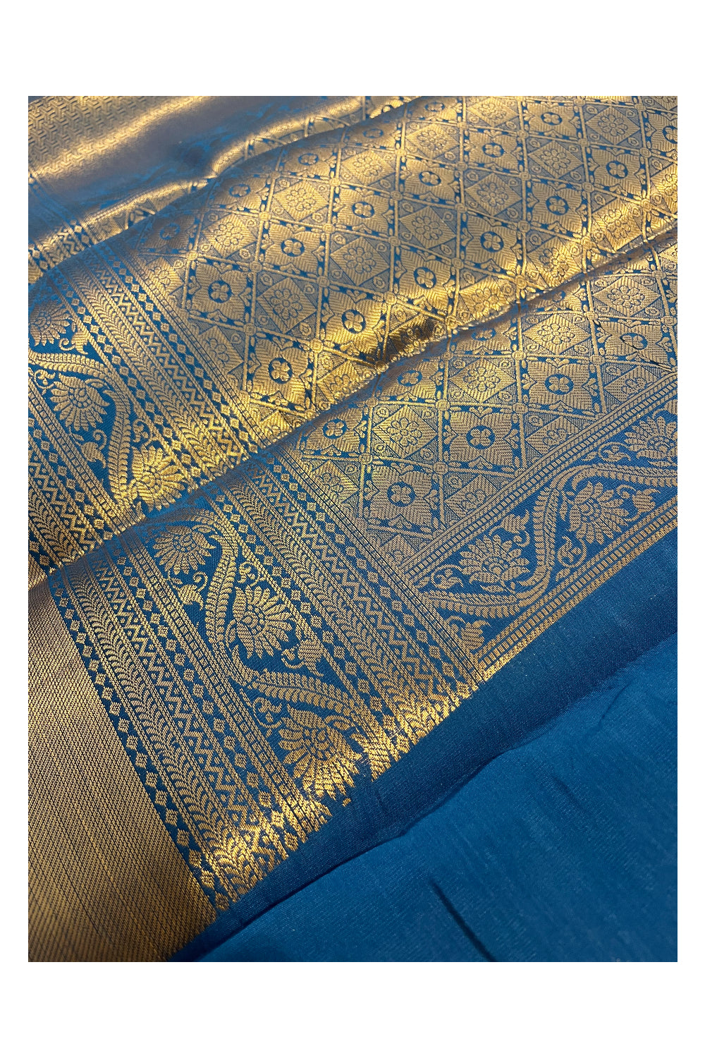 Southloom Premium Semi Silk Zari Work Brocade Saree in Bridal Blue with Matching Pallu (Kanchipuram Pattu Saree)