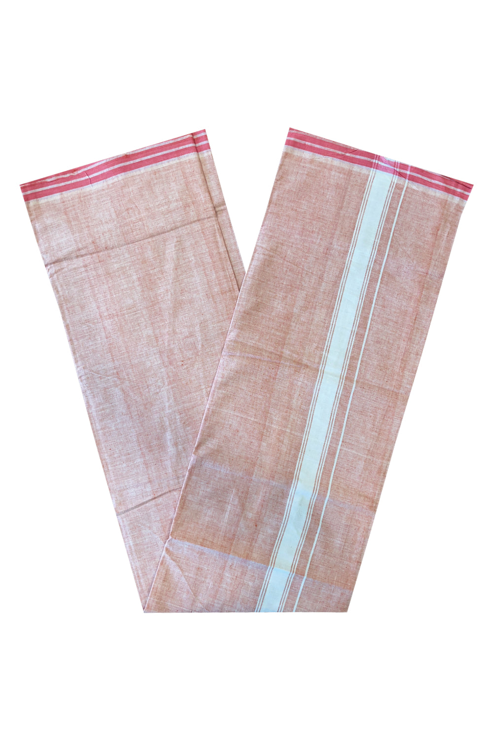 Southloom Premium Handloom Red Shaded Solid Single Mundu (Lungi) with White Border