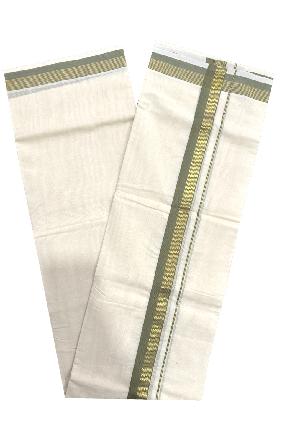 Southloom Premium Handloom Mundu with Green and Kasavu Kara (Onam Mundu 2023)