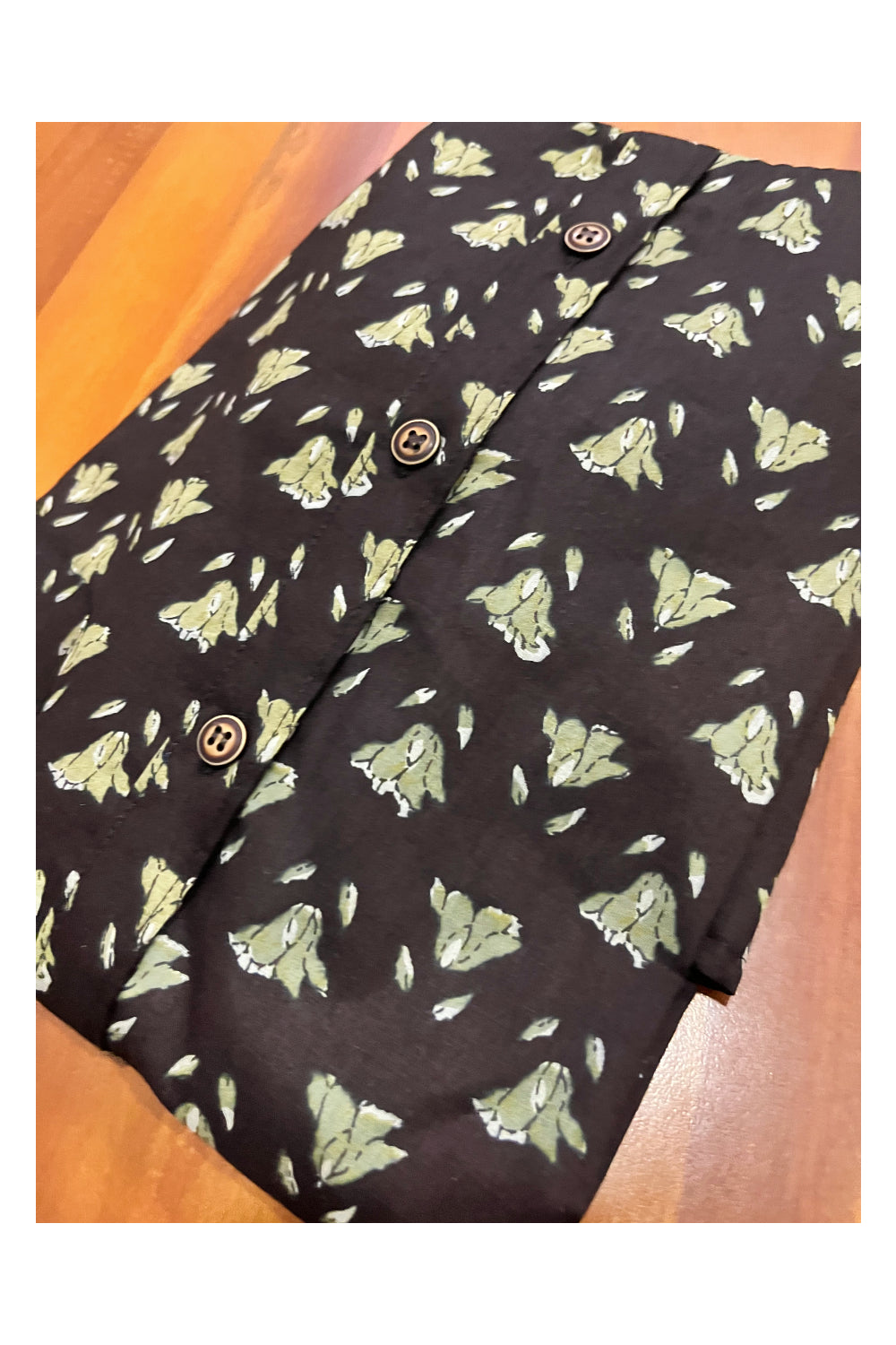 Southloom Jaipur Cotton Black Hand Block Printed Mandarin Collar Shirt (Full Sleeves)
