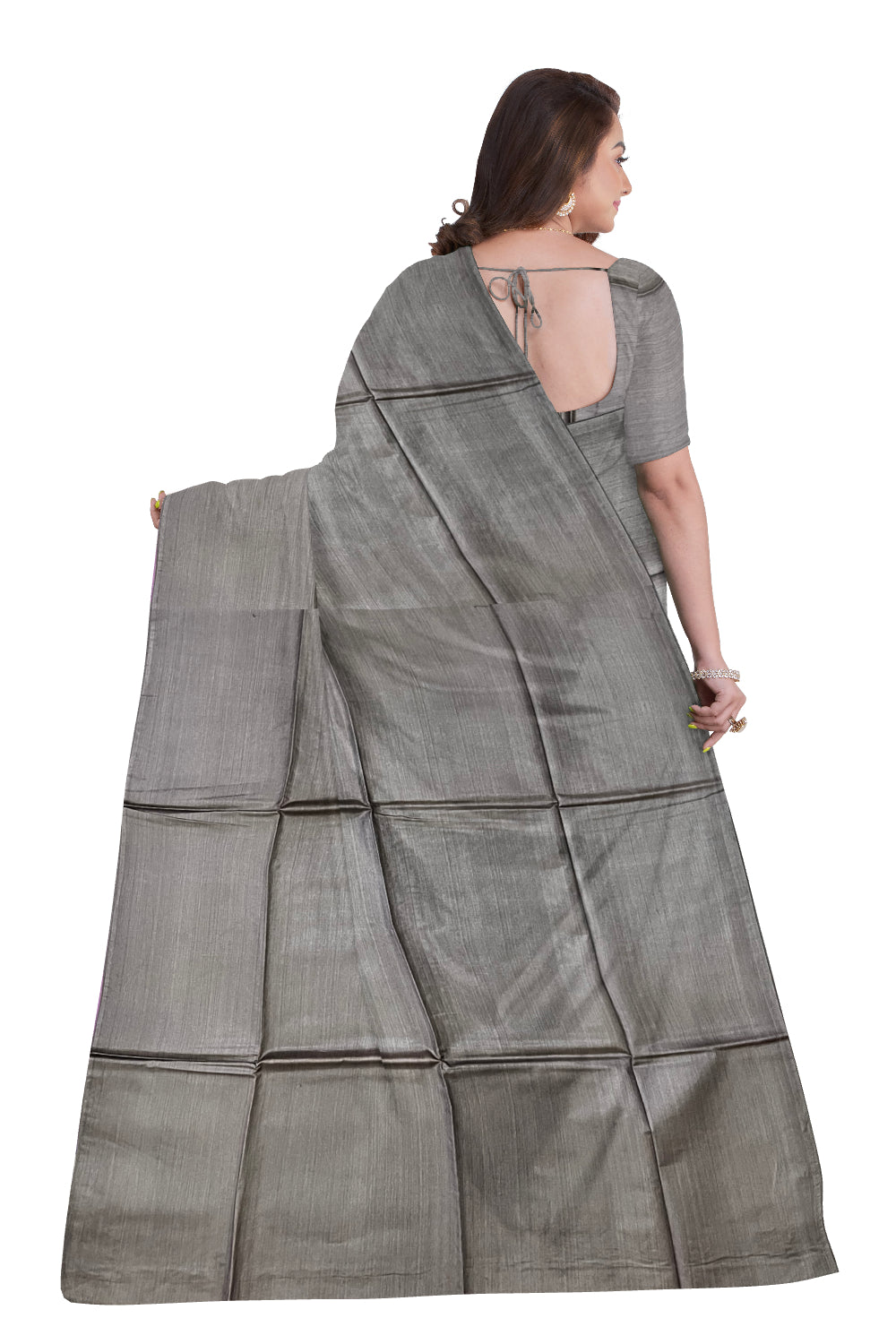 Southloom Premium Tussar Solid Grey Saree