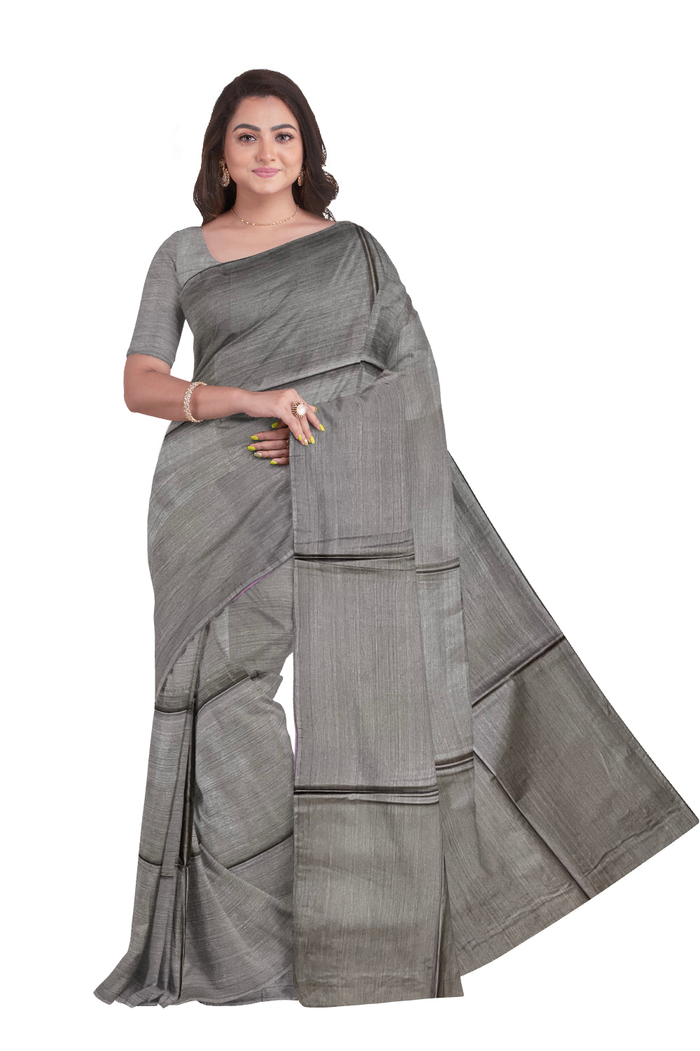 Southloom Premium Tussar Solid Grey Saree