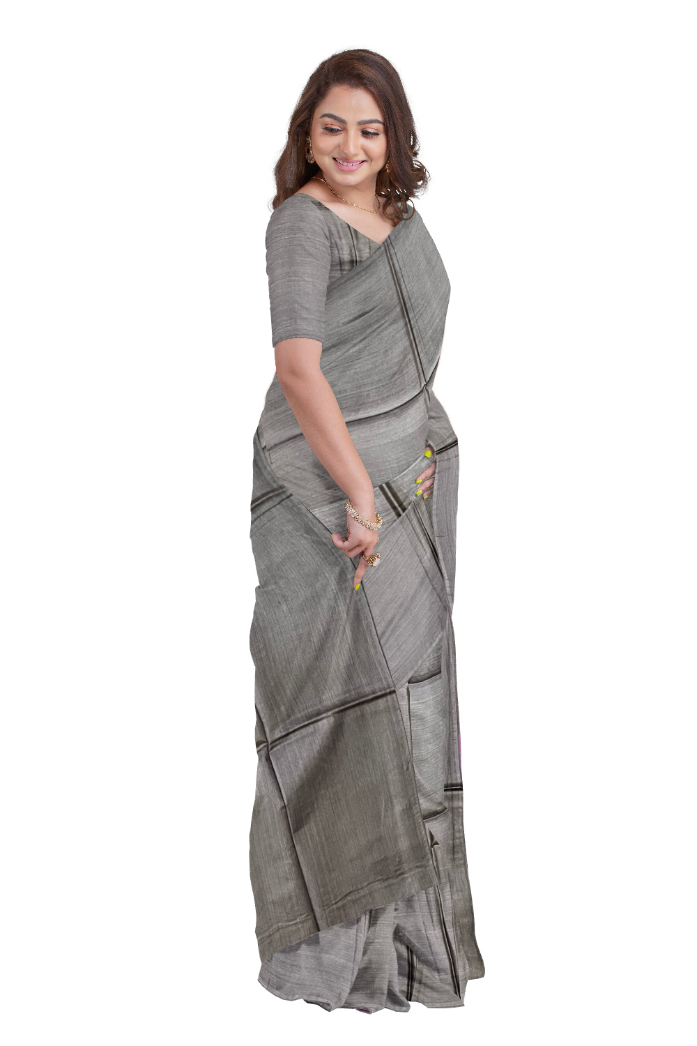 Southloom Premium Tussar Solid Grey Saree