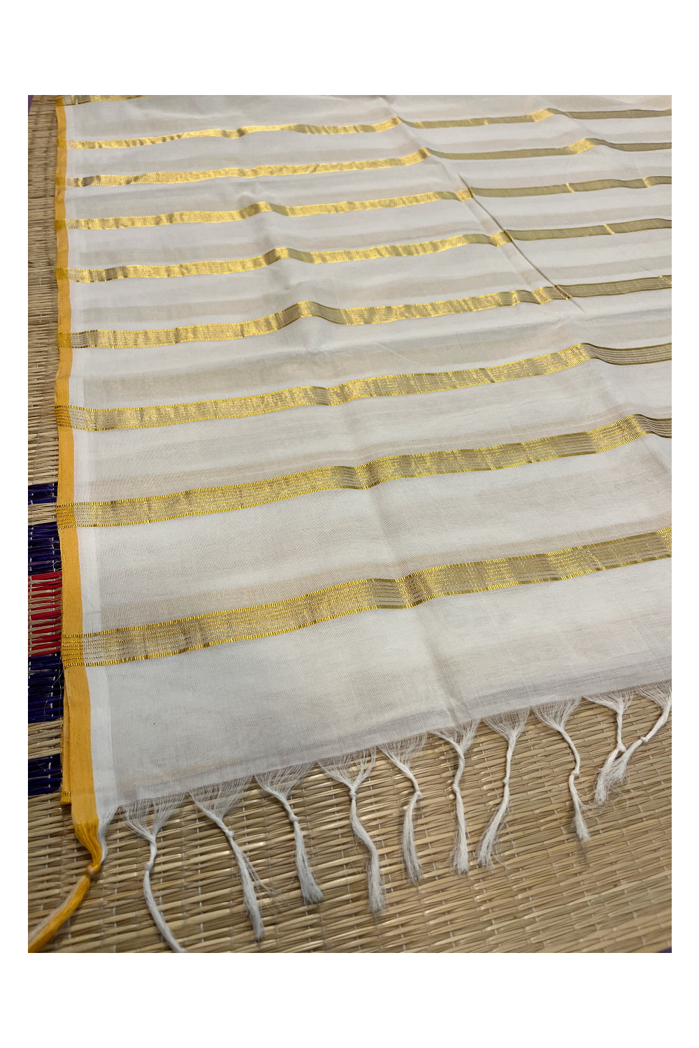 Southloom Premium Handloom Cotton Kasavu Lines Design Saree