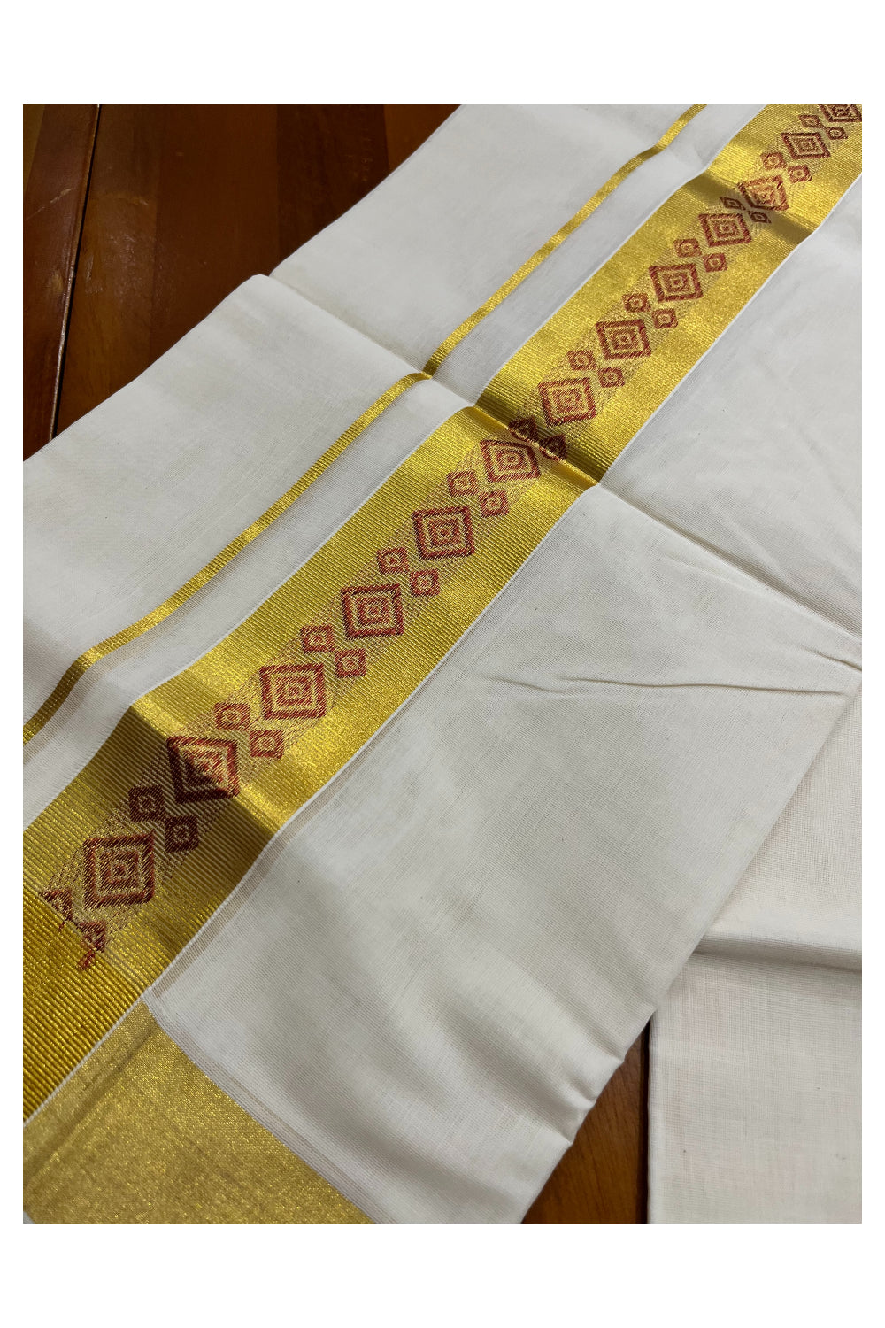 Southloom Premium Handloom Pure Cotton Mundu with Golden and Copper Kasavu Woven Border (Vishu 2024 Collection)