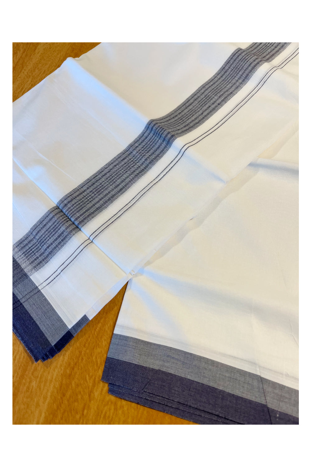 Pure White Cotton Double Mundu with Blue Border (South Indian Kerala Dhoti)