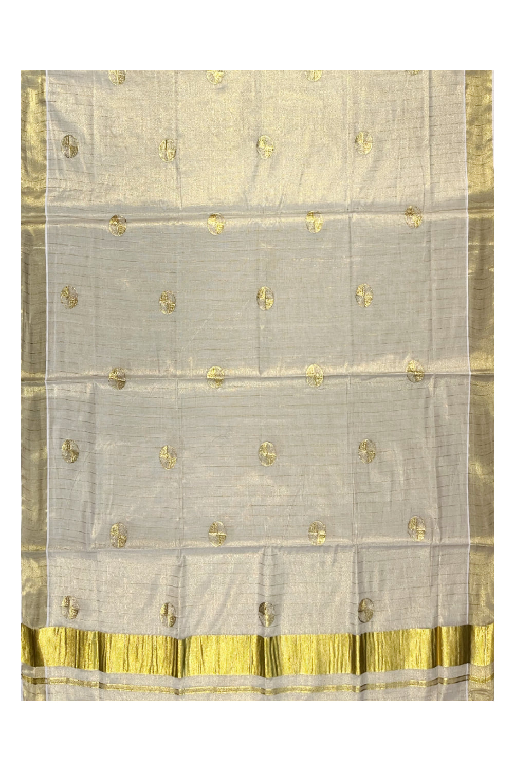 Kerala Tissue Kasavu Lines Saree with Golden  Polka works across the Body