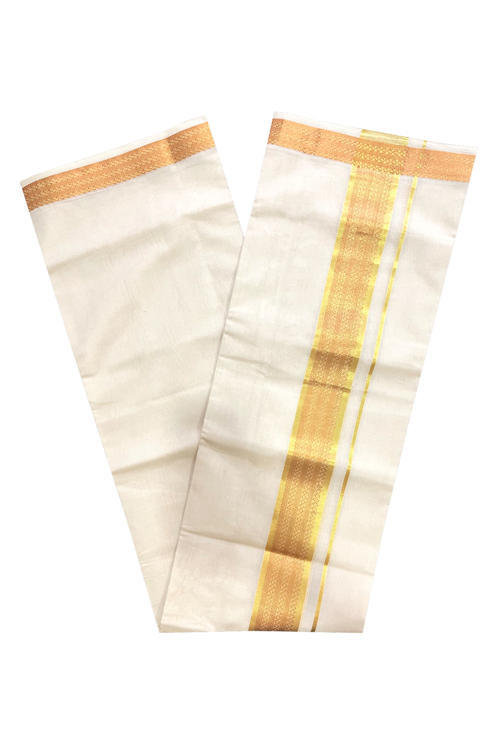 Southloom Super Premium Balaramapuram Unakkupaavu Handloom Double Wedding Mundu with Copper and Golden Kasavu Woven Border (Vishu 2024 Collection)