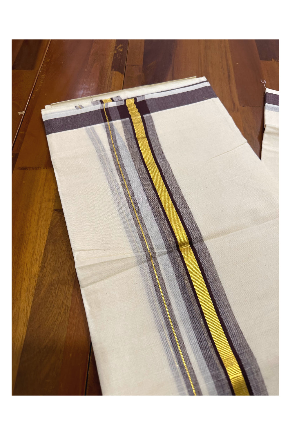 Kerala Cotton Double Mundu with Brown and Kasavu Border (Onam Mundu 2023)