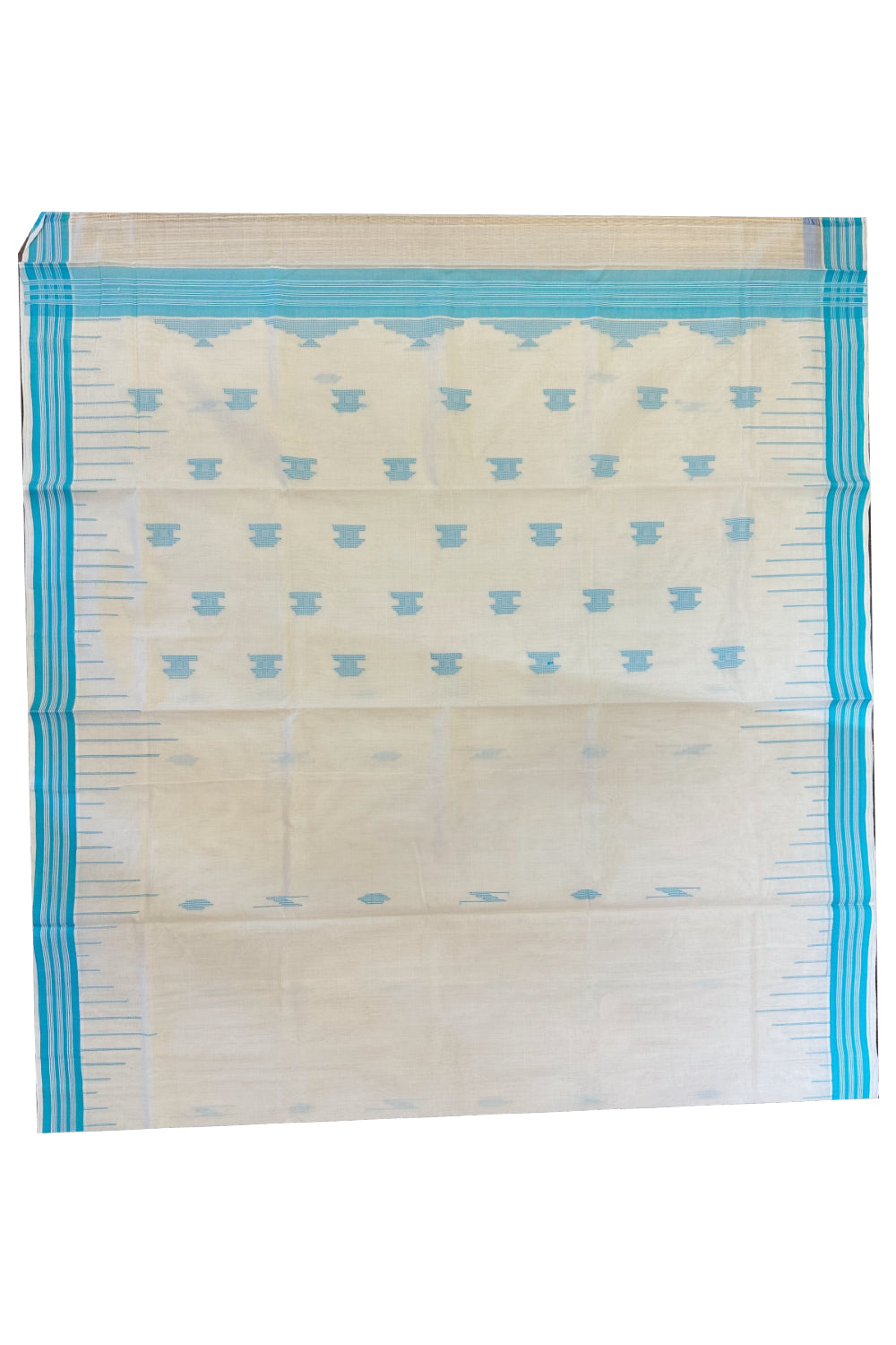 Southloom Kuthampully Handloom Onam 2023 Saree with Blue Border and Butta Works