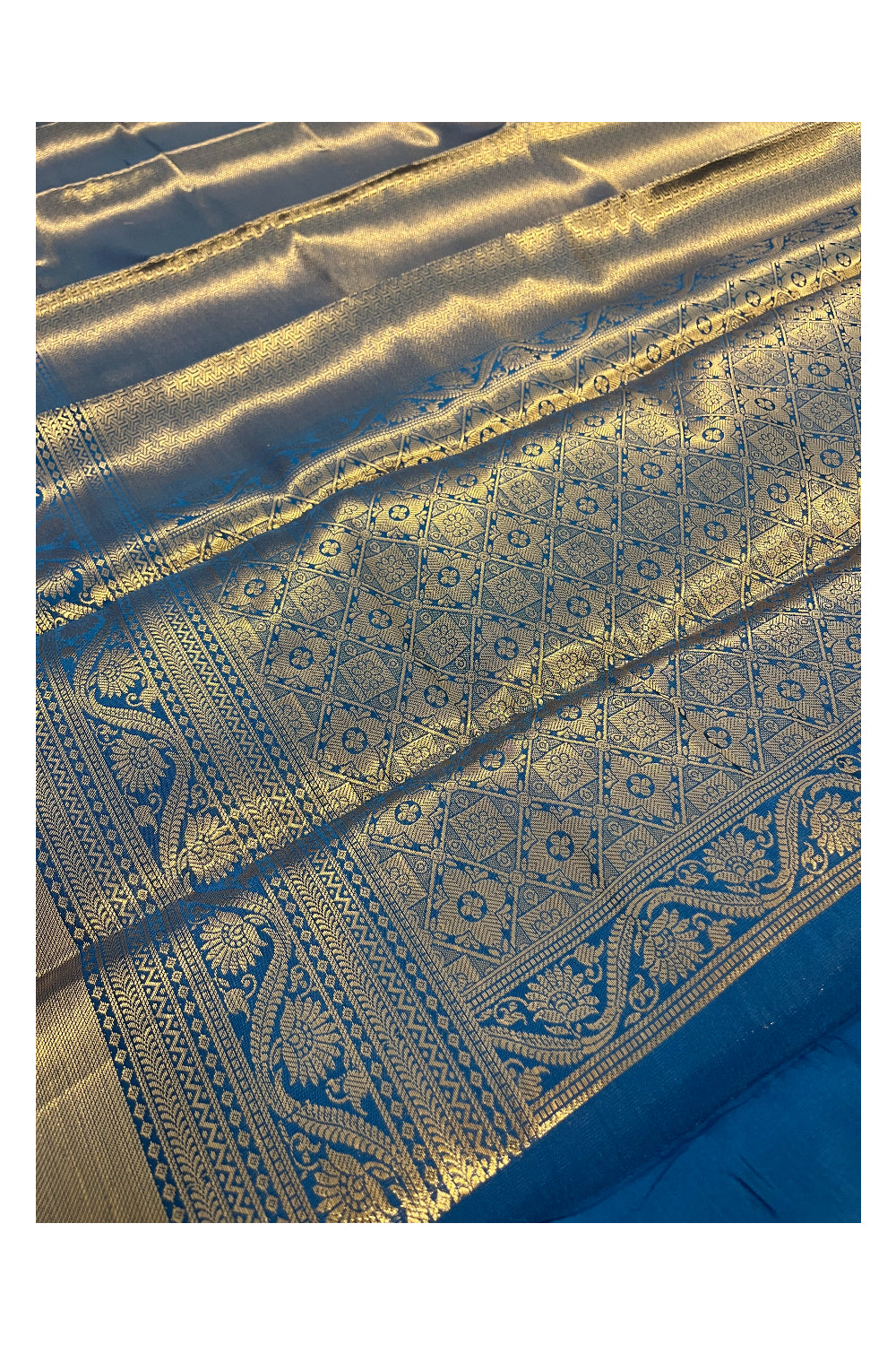 Southloom Premium Semi Silk Zari Work Brocade Saree in Bridal Blue with Matching Pallu (Kanchipuram Pattu Saree)