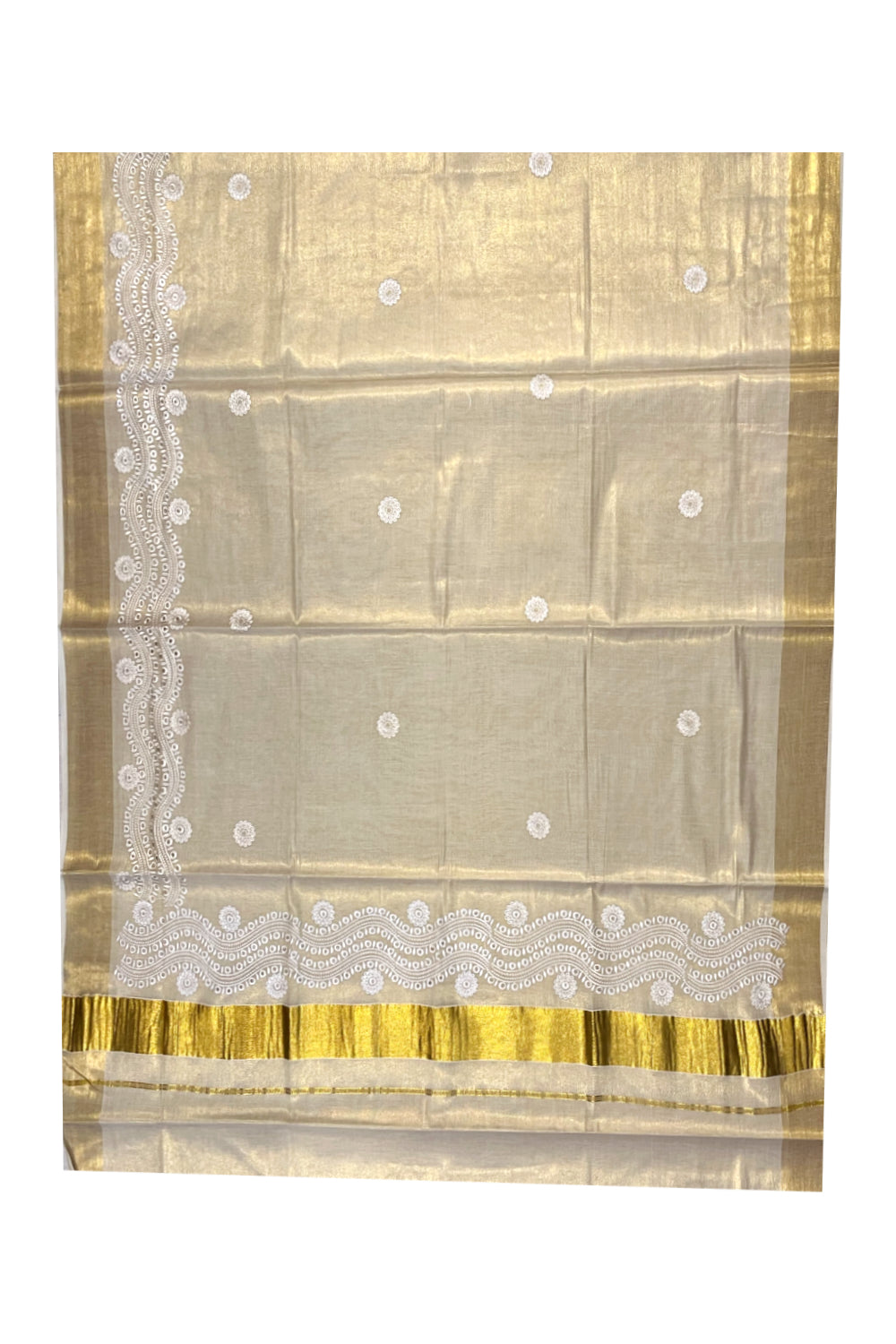 Southloom Tissue Kasavu Saree with Silver Embroidery Work