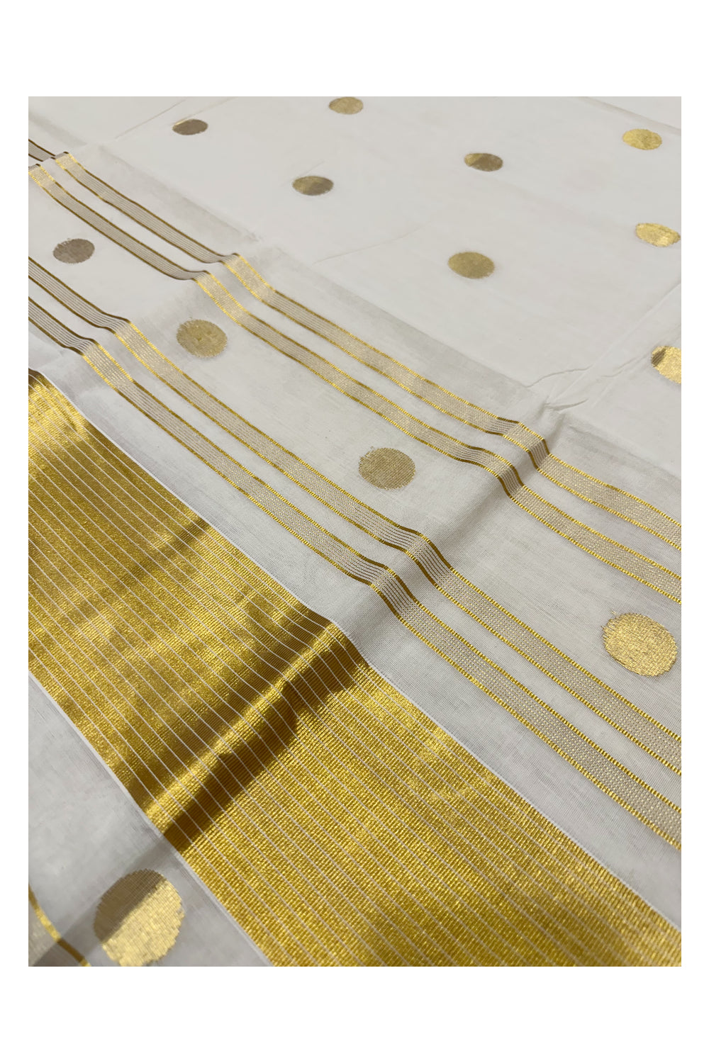 Southloom Premium Handloom Cotton Saree with Polka Woven Works on Body