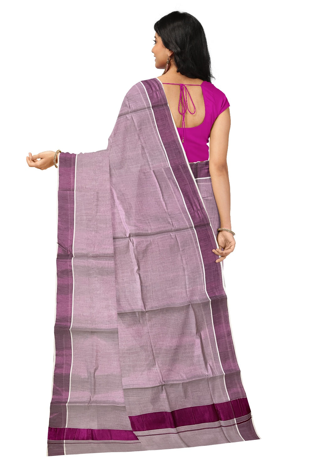 Kerala Tissue Dark Pink Kasavu Plain Saree with 3 Inch Border and Pallu (Onam Saree 2023)