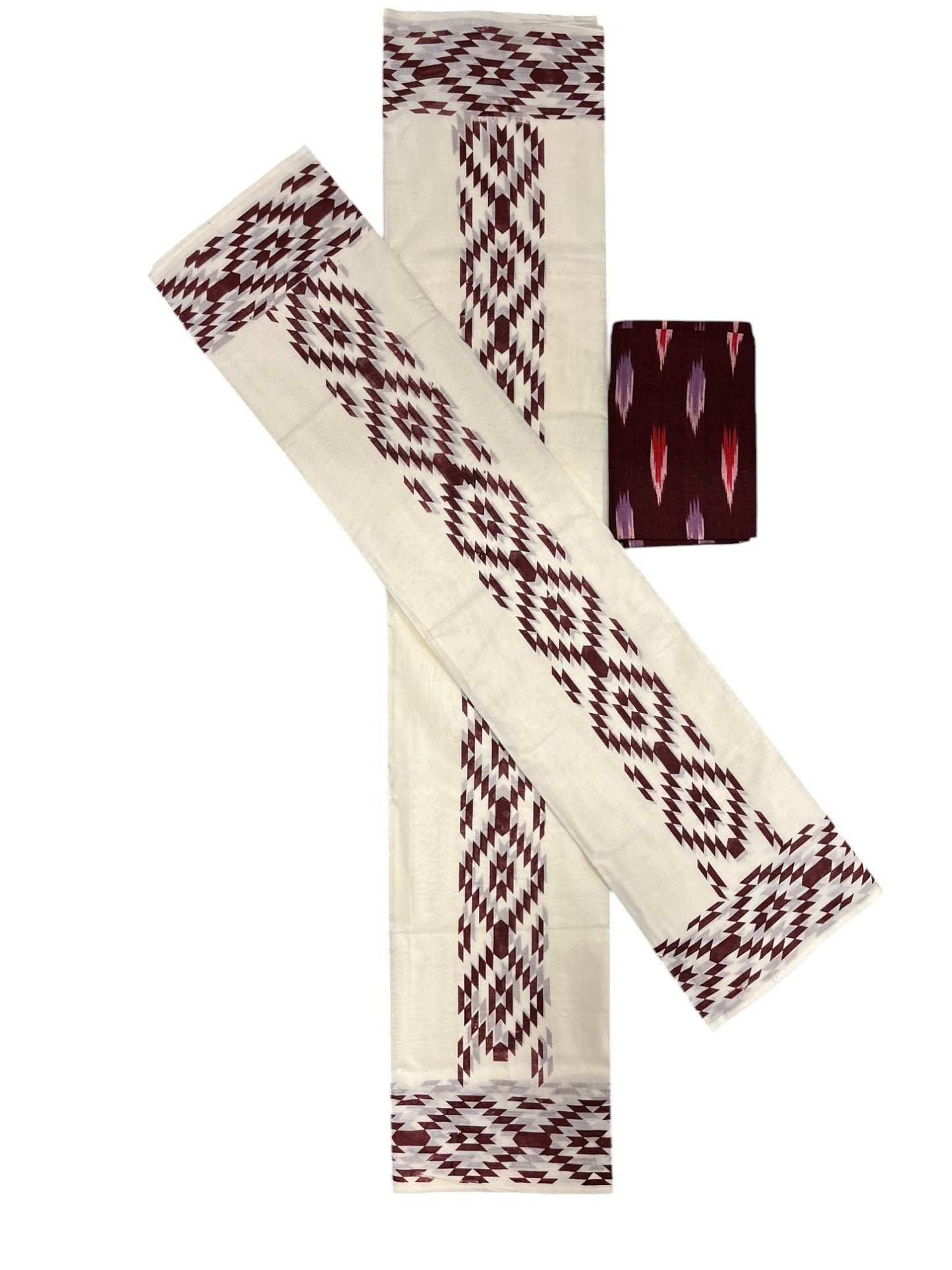 Southloom Ikat Design Brown Printed Set Mundu with Blouse Piece