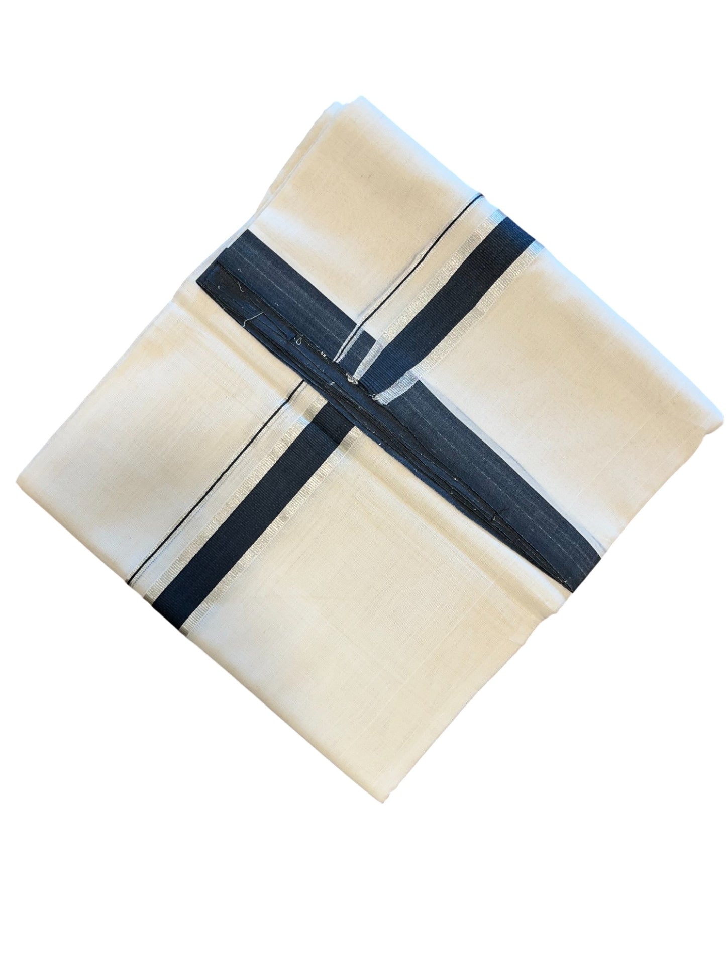 Southloom Premium Handloom Cotton Double Mundu with Silver and Grey Border