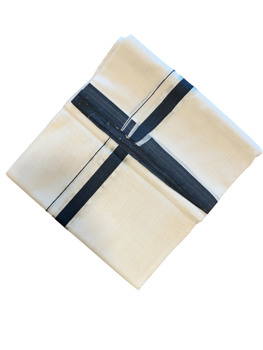 Southloom Premium Handloom Cotton Double Mundu with Silver and Grey Border