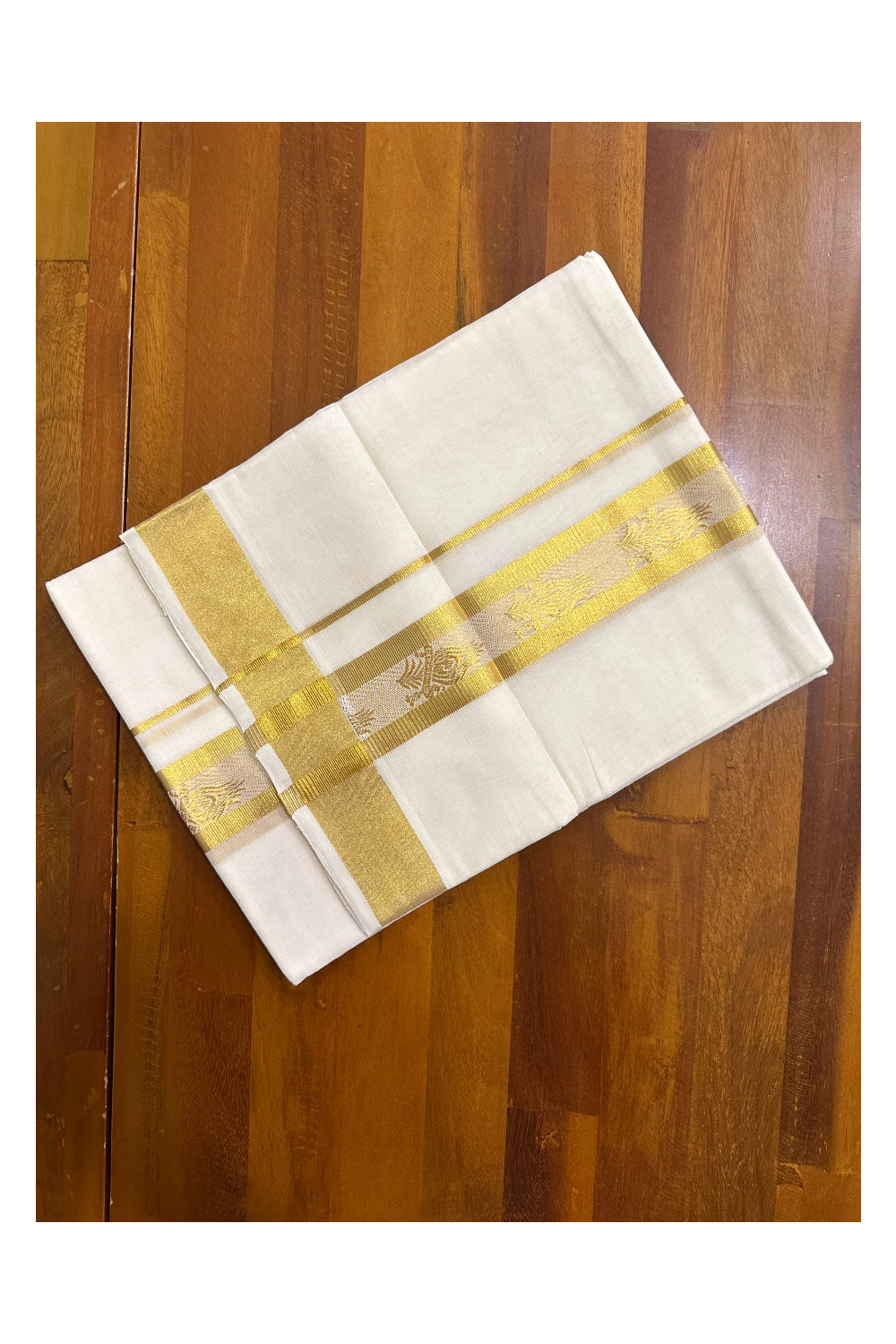 Southloom Premium Handloom Wedding Mundu with Kasavu Woven Border (South Indian Kerala Dhoti)