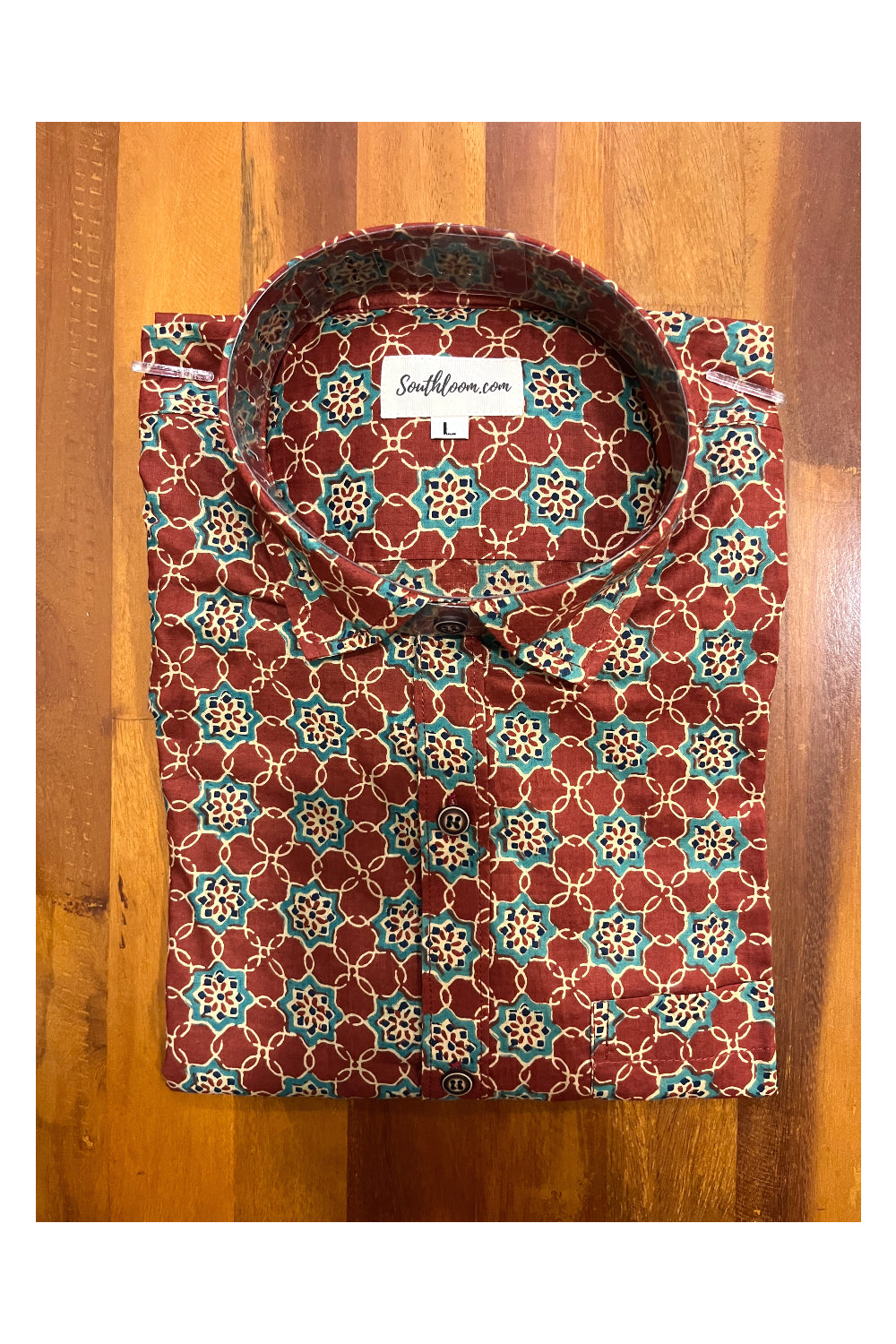 Southloom Jaipur Cotton Red Shirt with Hand Block Printed Design (Full Sleeves)