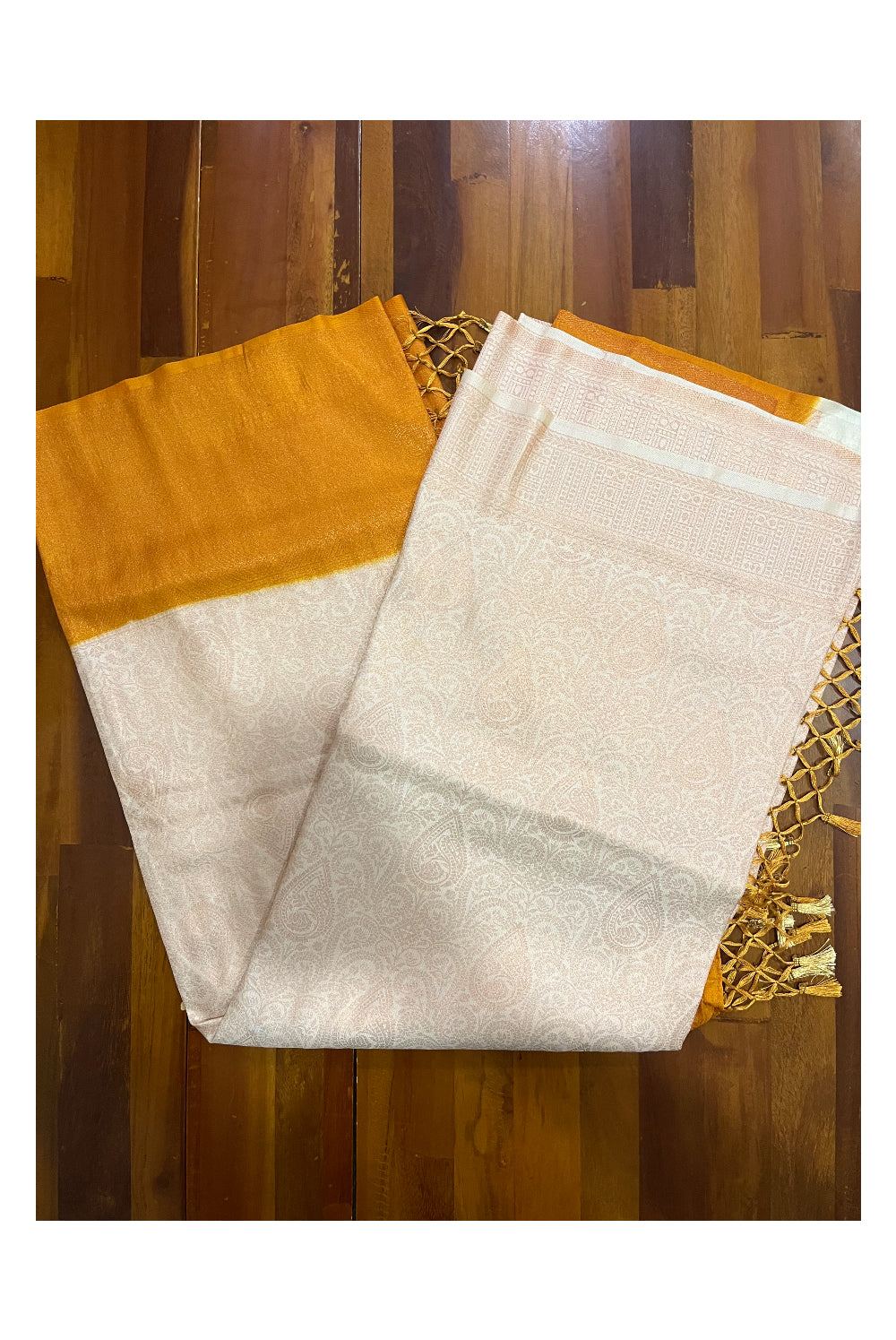 Southloom Soft Silk Beige Designer Saree with Yellow Border