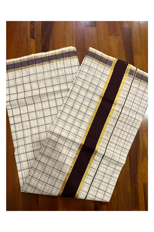 Kerala Woven Check Design Saree with Kasavu and Brown Border (Onam Saree 2023)