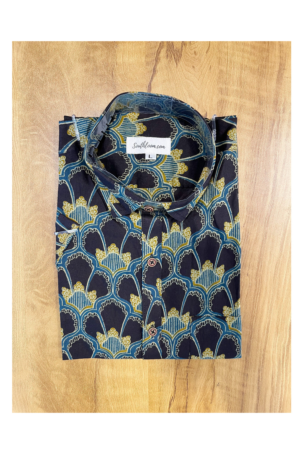 Southloom Jaipur Cotton Black and Blue Hand Block Printed Shirt (Half Sleeves)