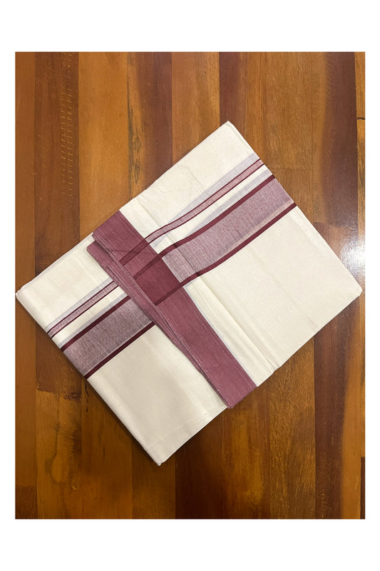 Off White Kerala Double Mundu with Maroon Kara (South Indian Kerala Dhoti)