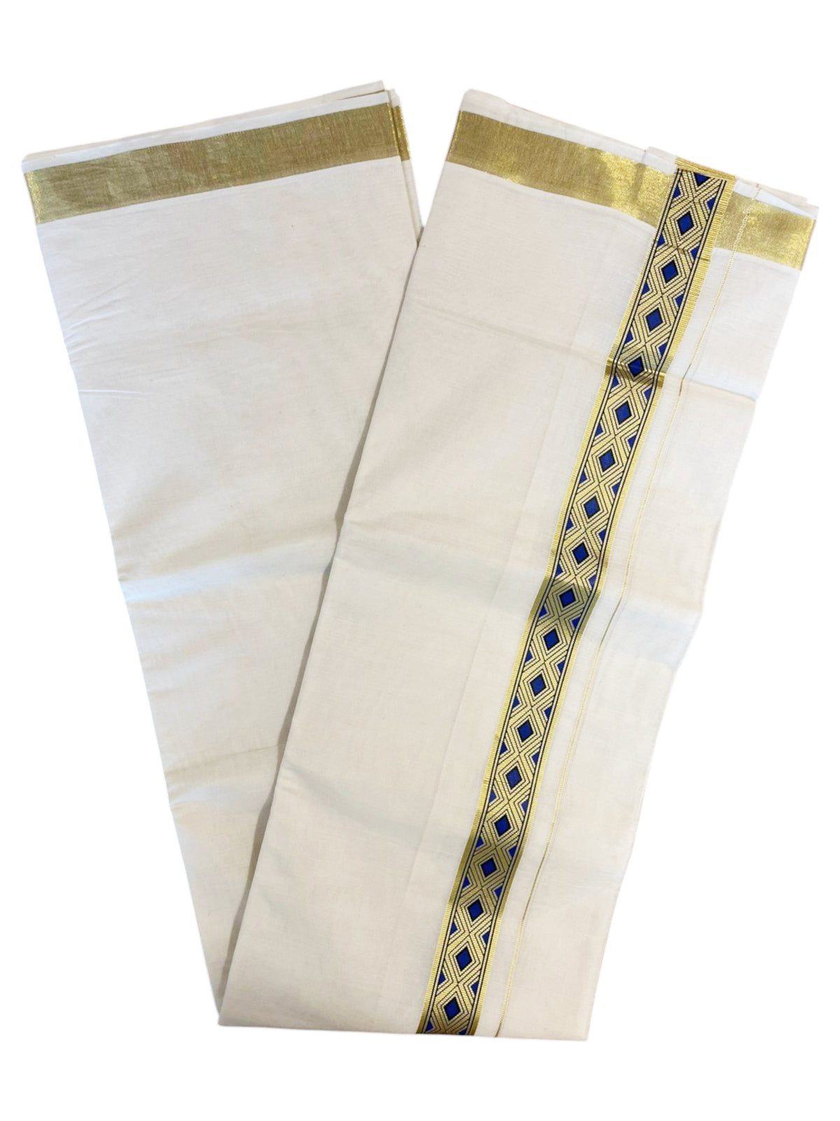 Southloom Kasavu Double Mundu with Prints on Kasavu Kara