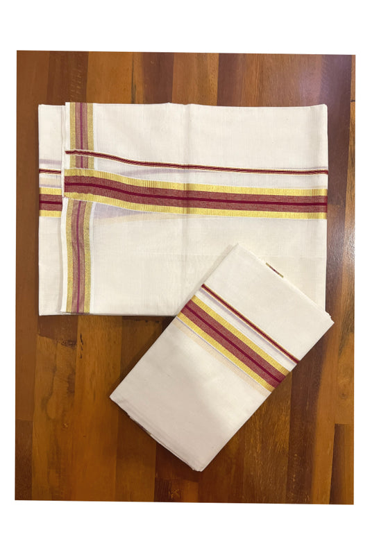 Southloom Pure Cotton Kerala Single Set Mundu (Mundum Neriyathum) with Maroon and Kasavu Border 2.80 Mtrs SLKK