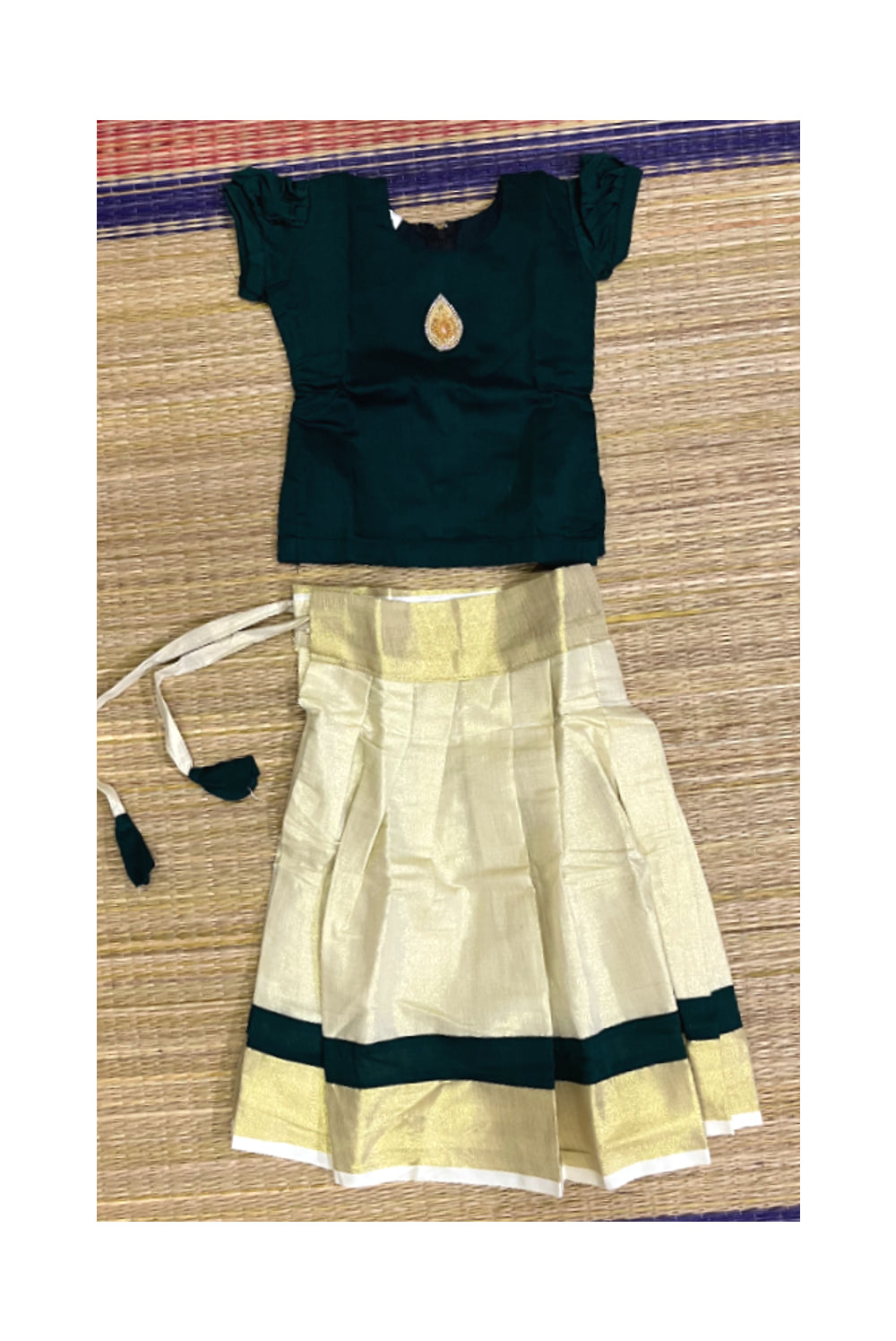 Southloom Kerala Pavada Blouse with Green Bead Work Design (Age - 2 Year)