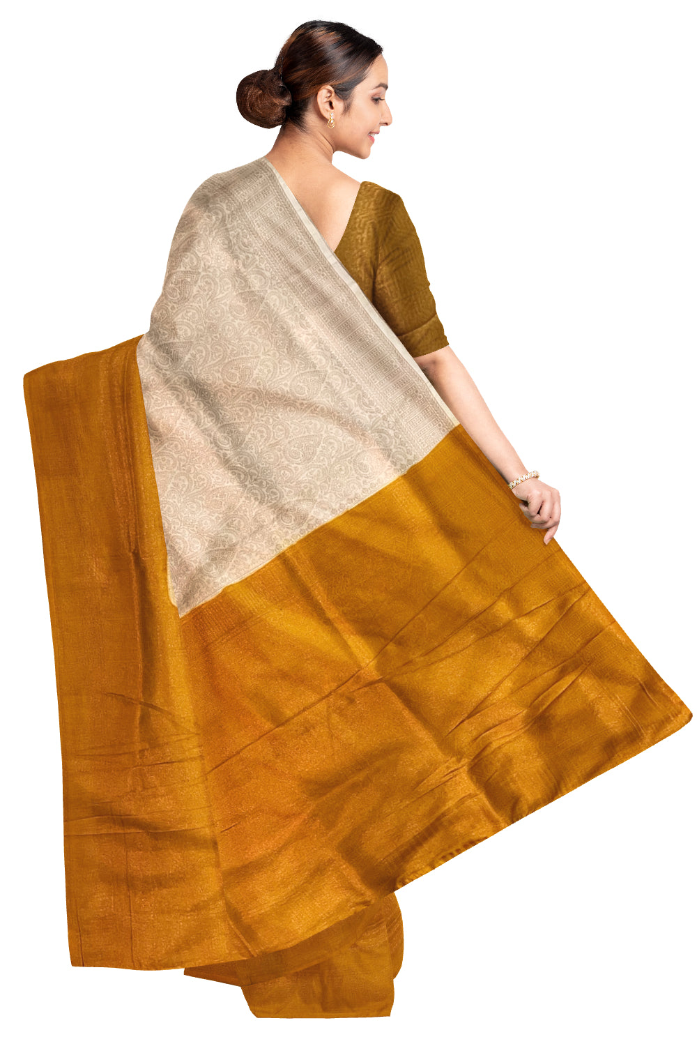 Southloom Soft Silk Beige Designer Saree with Yellow Border