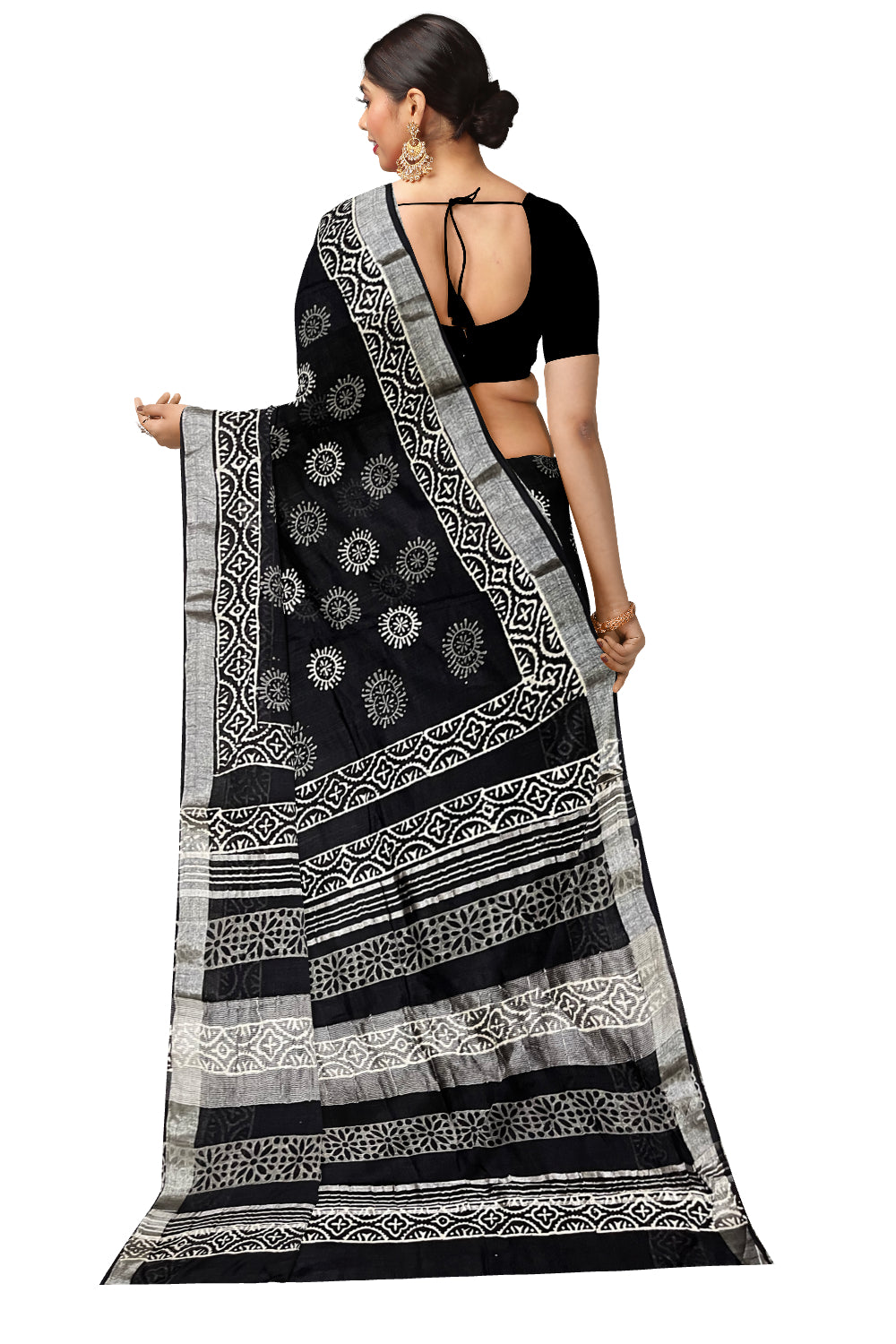 Southloom Linen Black Designer Saree with Floral Prints