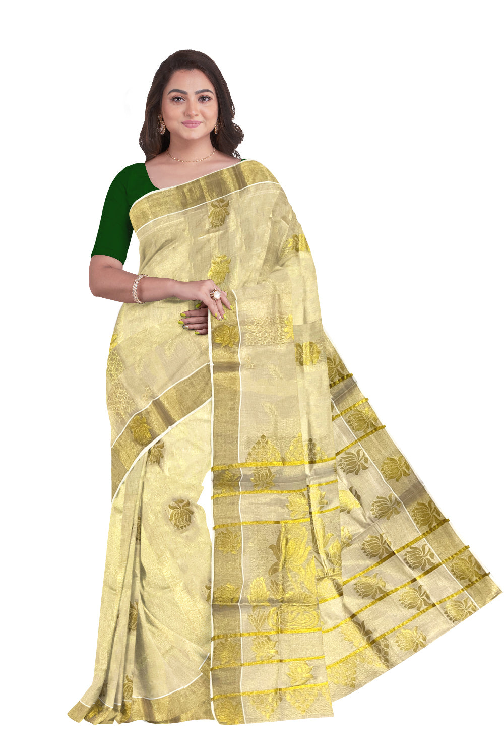 Kerala Tissue Heavy Woven Work Kasavu Saree