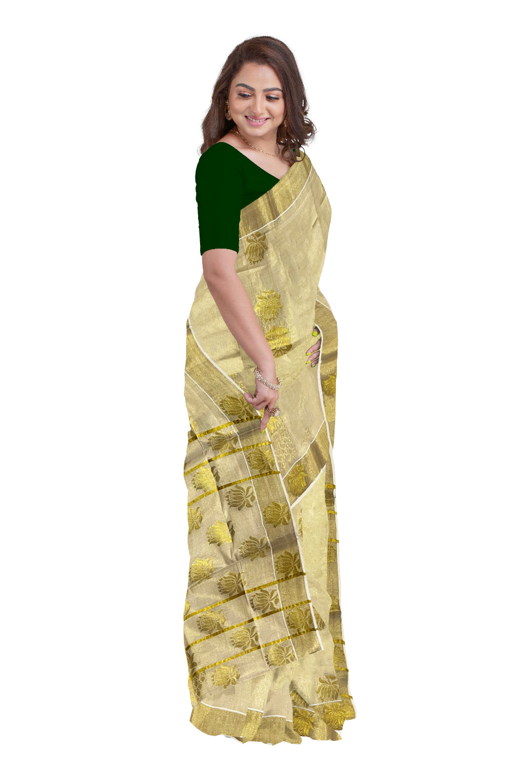 Kerala Tissue Heavy Woven Work Kasavu Saree