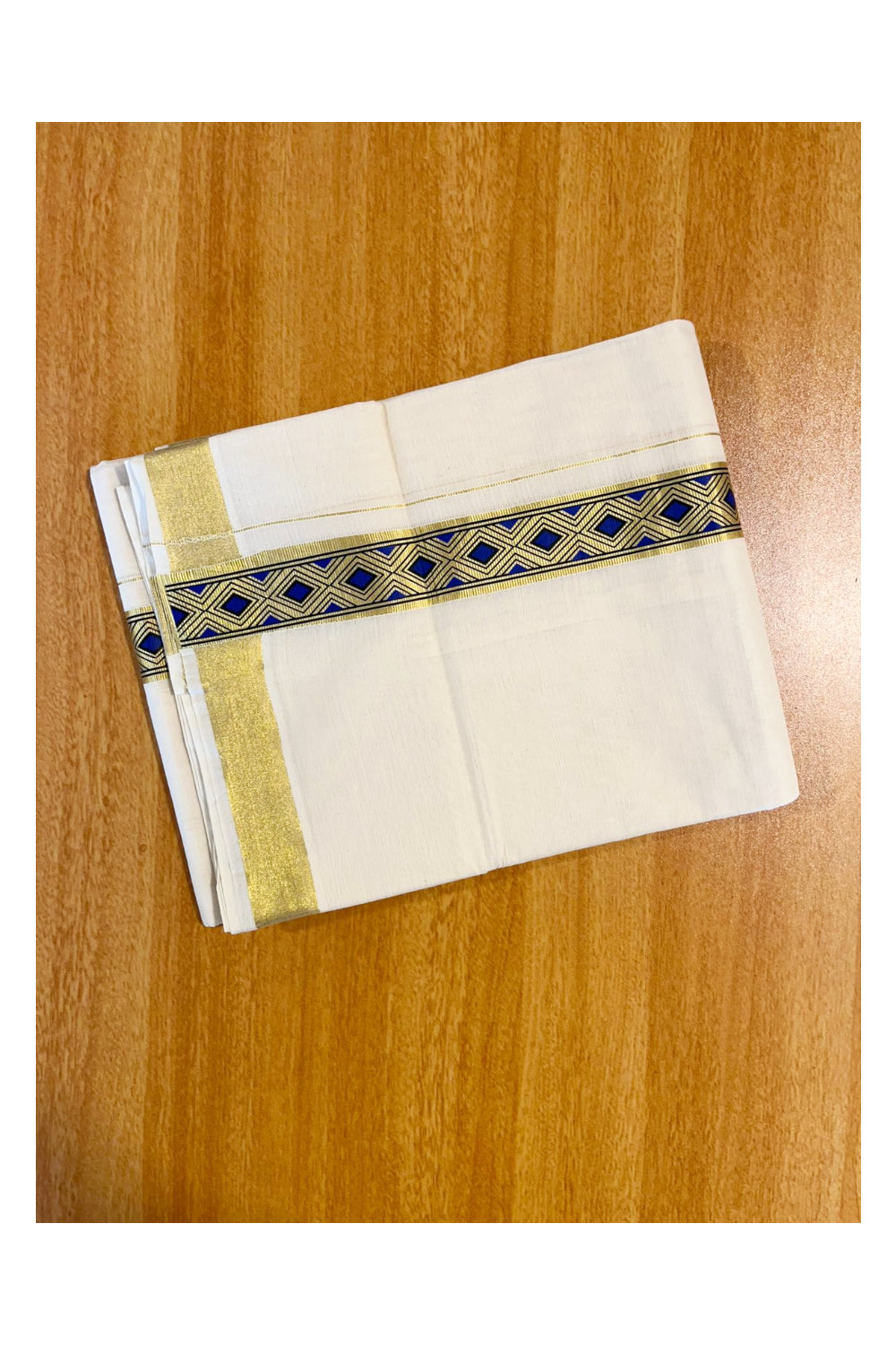 Southloom Kasavu Double Mundu with Prints on Kasavu Kara