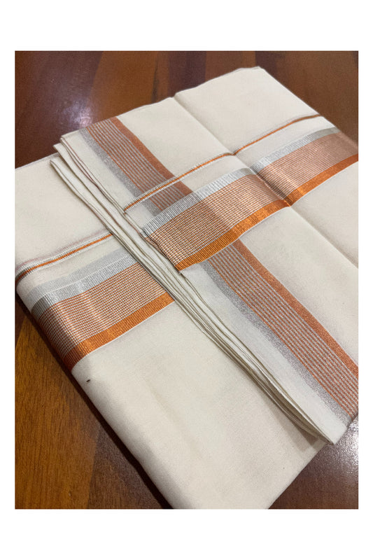 Southloom Premium Handloom Pure Cotton Mundu with Silver and Orange Kasavu Border (Onam Mundu 2023)