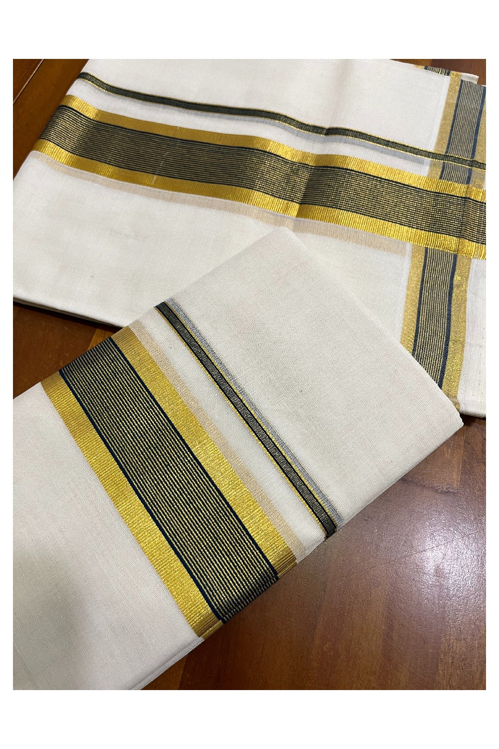 Southloom Premium Handloom Set Mundu with Kasavu and Green Border (Vishu 2024 Collection)