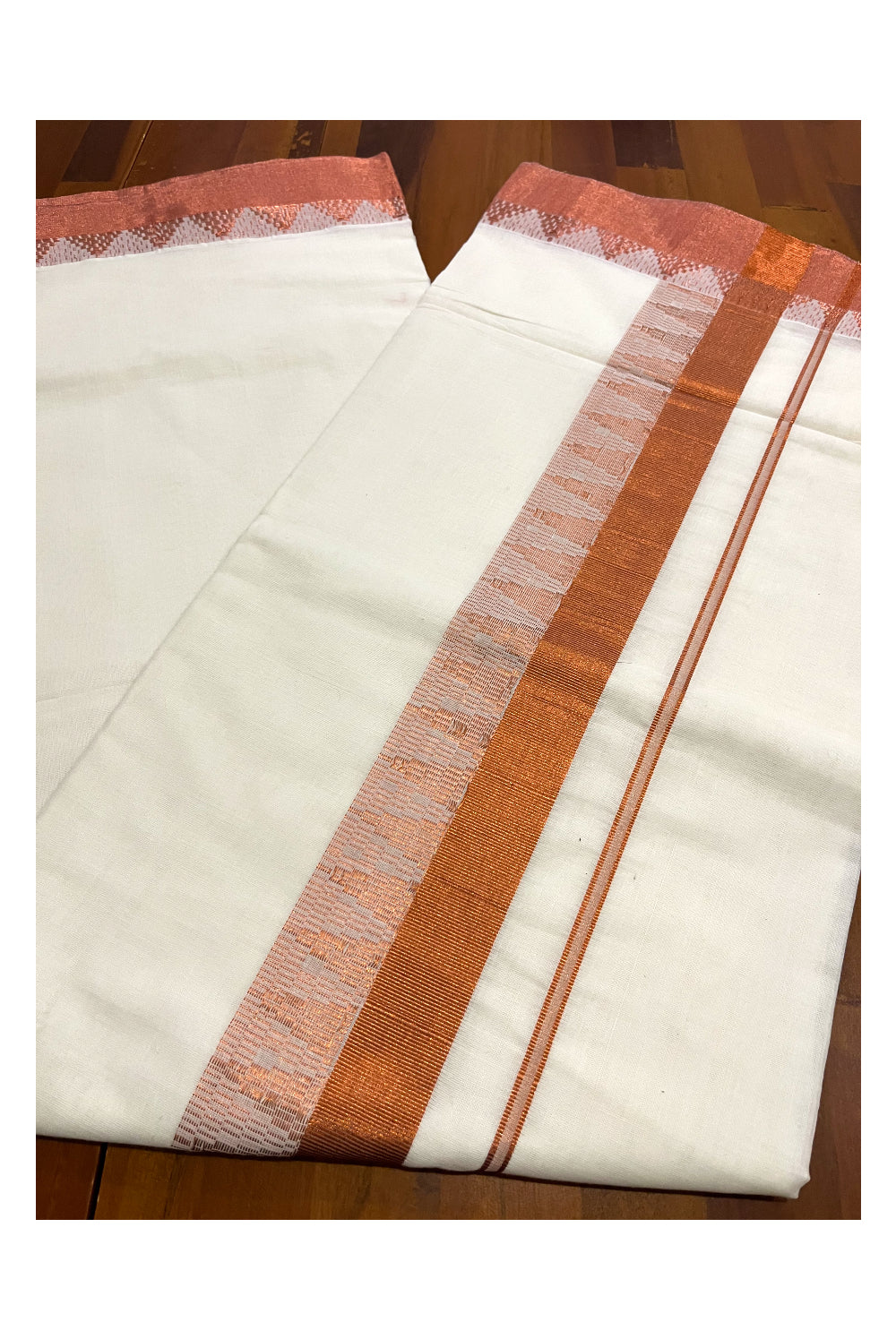 Kerala Pure Cotton Saree with Copper Kasavu Temple Woven Border