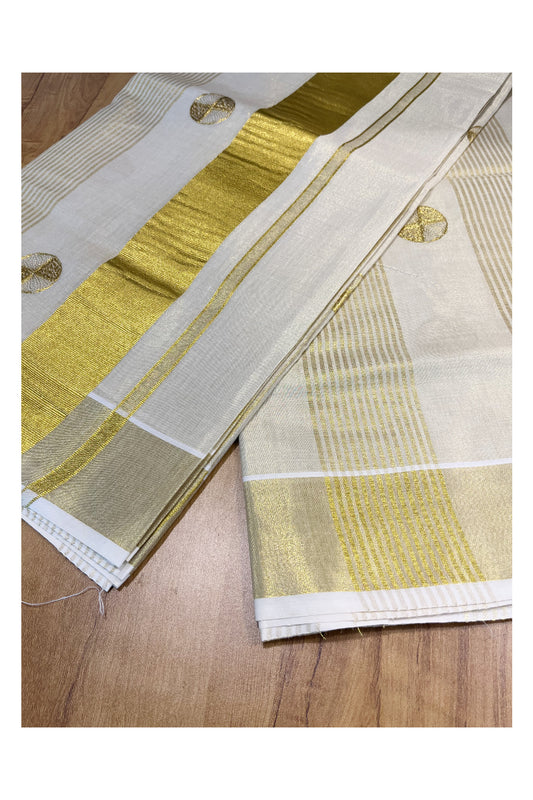 Kerala Tissue Kasavu Lines Saree with Golden  Polka works across the Body