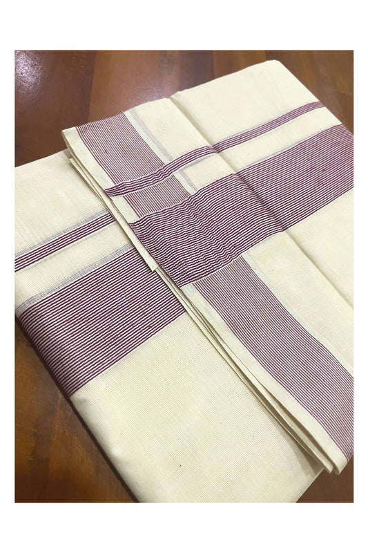 Off White Kerala Double Mundu with 2 inch Maroon Line Border (South Indian Dhoti)