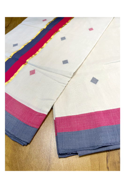 Southloom Premium Balaramapuram Unakkupaavu Handloom Cotton Butta Saree with Grey,Pink and Kasavu Border