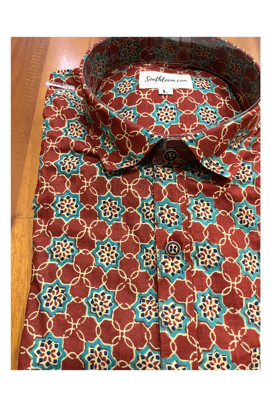 Southloom Jaipur Cotton Red Shirt with Hand Block Printed Design (Full Sleeves)