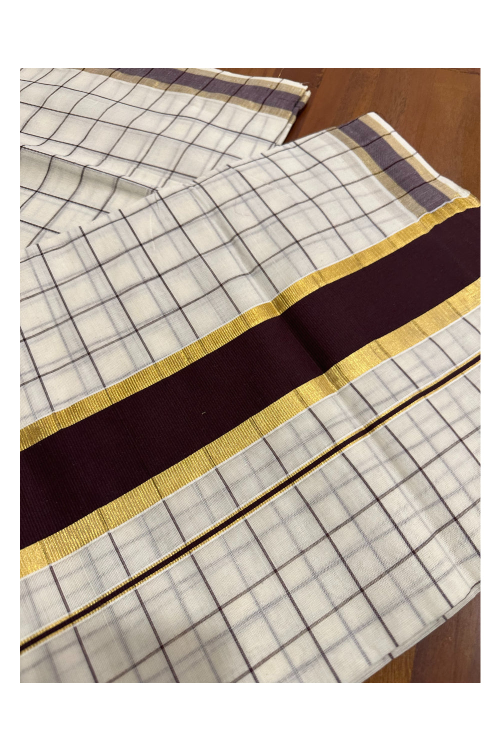 Kerala Woven Check Design Saree with Kasavu and Brown Border (Onam Saree 2023)