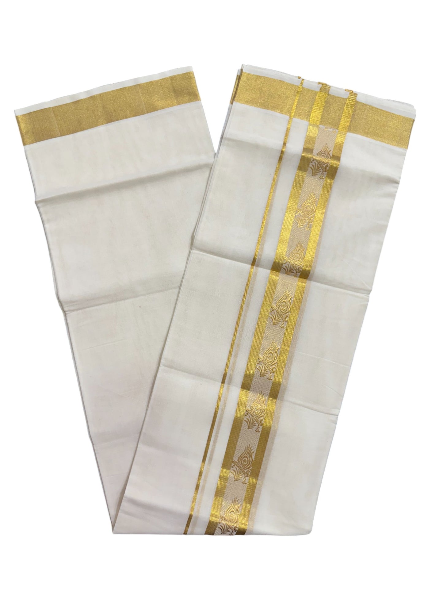 Southloom Premium Handloom Wedding Mundu with Kasavu Woven Border (South Indian Kerala Dhoti)