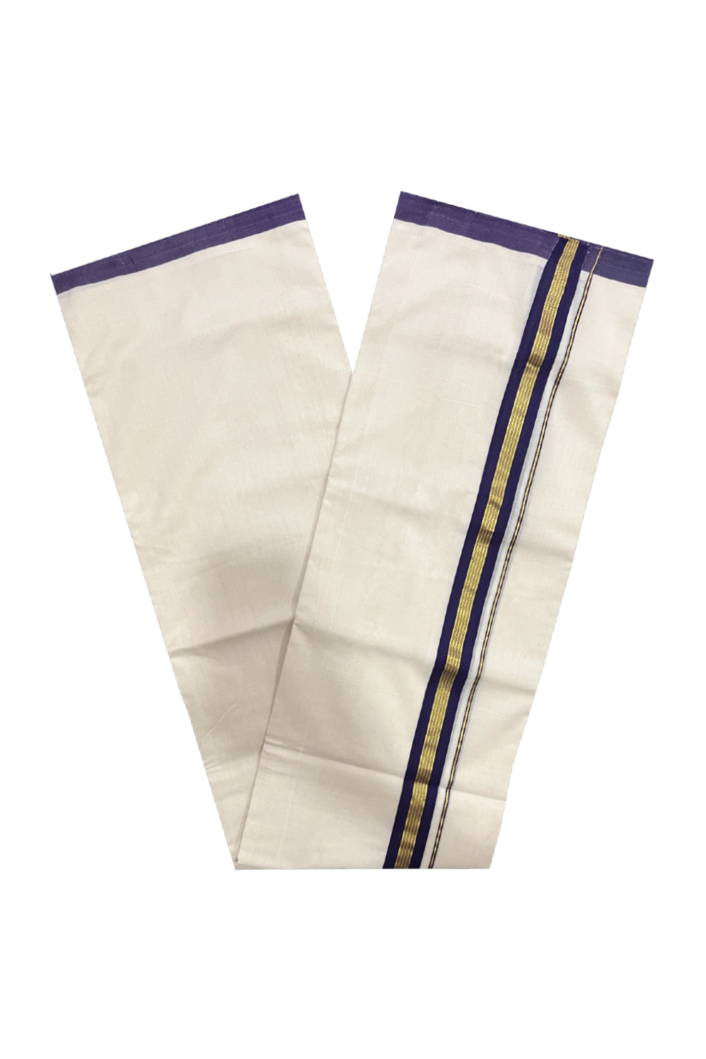 Southloom Premium Balaramapuram Unakkupaavu Handloom Mundu with Violet and Kasavu Border (South Indian Kerala Dhoti)